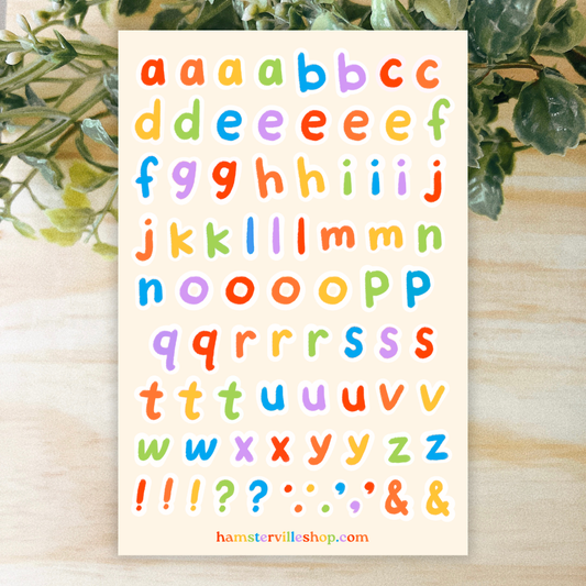 Whimsical Alphabet and Punctuation Sticker Sheet