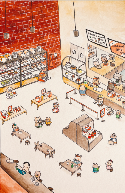 A Busy Bakery in Hamsterville Art Print 4x6"
