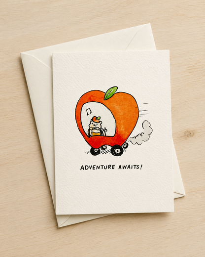 Adventure Awaits! Apple Car Greeting Card